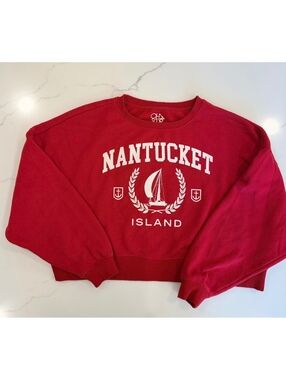 Womans Cha Sor Nantucket Island Cropped Crewneck Red Sweatshirt Size XS